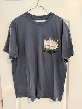 Carhartt Short-Sleeve Pocket Tee in Slate Blue with Forest Pocket